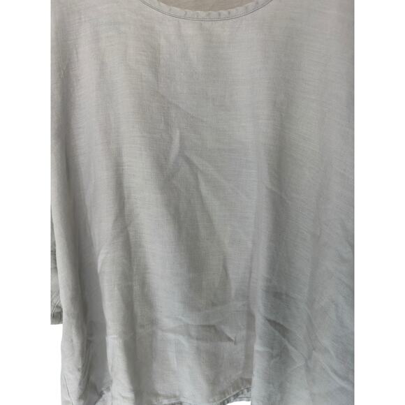 Flax Blouse Beige Linen Short Sleeve‎ Scoop Neck Lagenlook Coastal Grandma Large - Picture 4 of 12